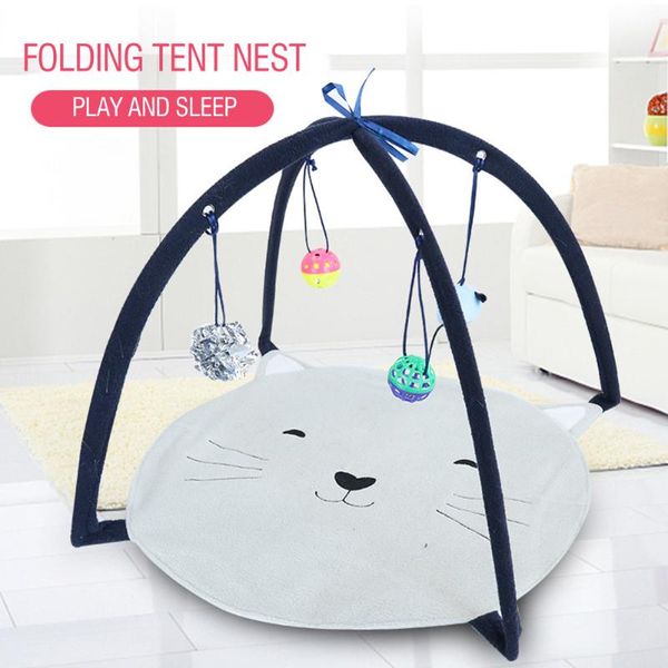 

cat toys mat portable foldable diy tent play bed funny kitten toy mobile activity pets with hanging balls