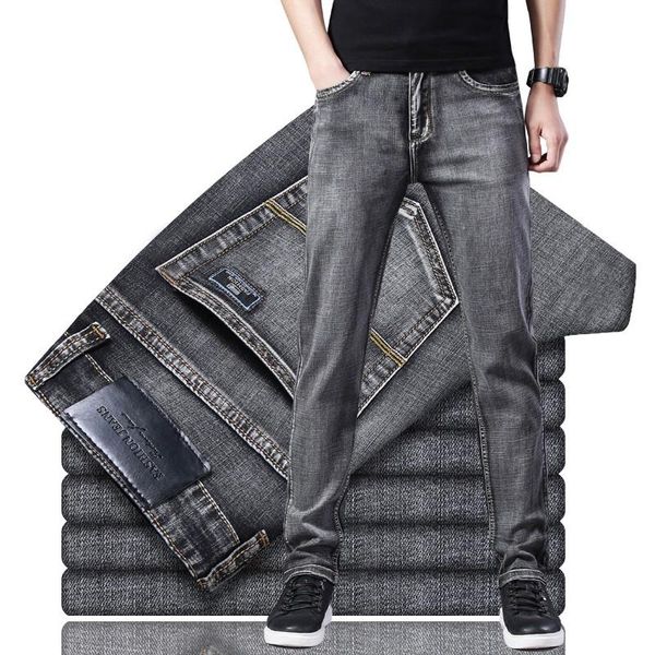 

men's jeans 2021 stretch regular fit business casual classic style fashion denim trousers male black blue gray pants