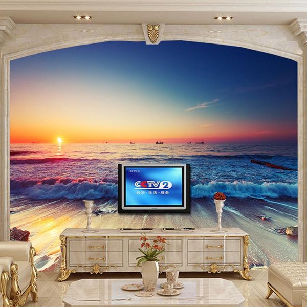 

wallpapers romantic seaside beach sunset landscape 3d stereo po mural wallpaper living room sofa dining backdrop murals home decor