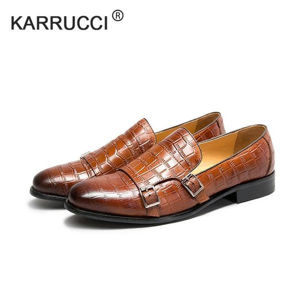 

dress shoes karrucci handmade mens genuine calf leather breathable formal for party business wedding monk strap footwear, Black