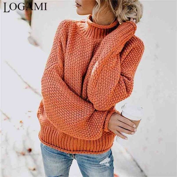 

logami women sweaters and pullovers long sleeve knitted loose pullover ladies fall sweater fashion 210908, White;black
