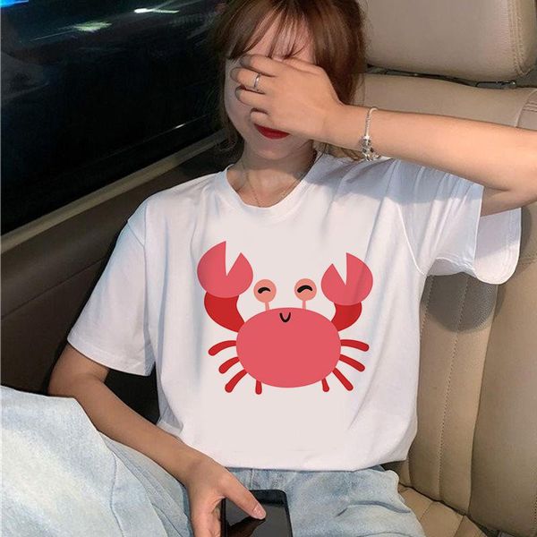 

women's t-shirt cute crab white t shirt women summer short sleeve lady tshirt ladies graphic female tee