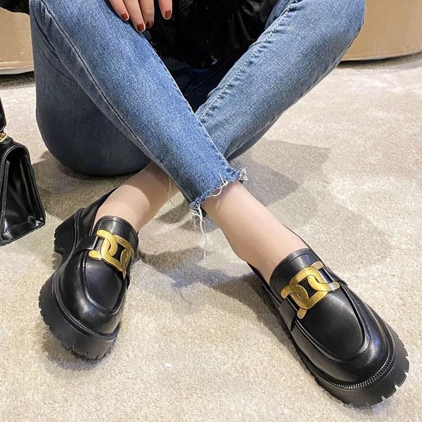 

dress shoes women spring 2021 white thick-soled ladies sneakers genuine leather casual trend girl students for, Black