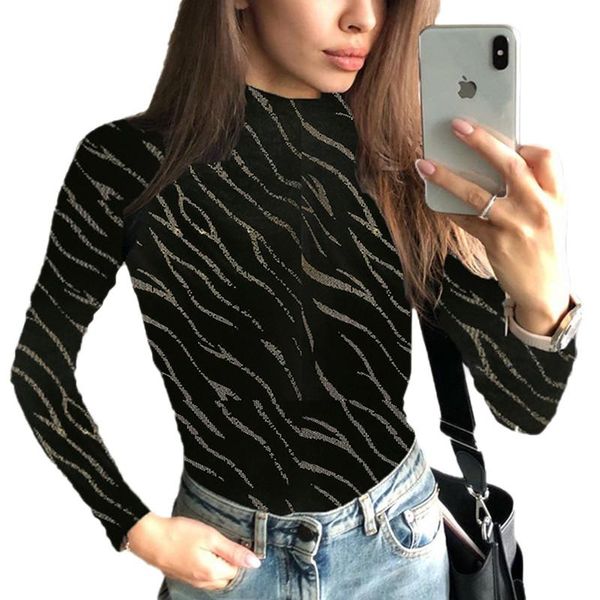 

winter women rompers bodysuit autumn fashion casual long sleeve tiger printed turtleneck bodycon for women's jumpsuits &, Black;white
