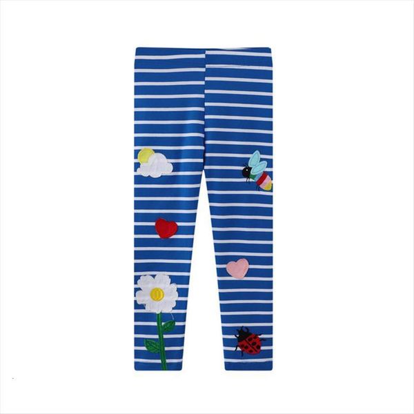 

fashion girls skinny pants selling leggings kids blue stripe bee flowers embroidered