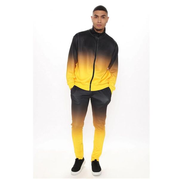 

men's tracksuits 2021 spring and autumn casual trend suit gradual color style men sports zipper coat + fashion running pants two-piece, Gray