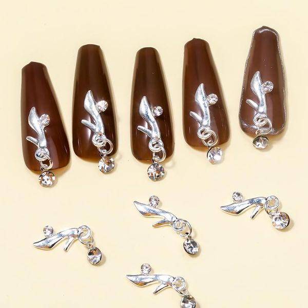 

nail art decorations 10pc3d alloy rhinestone parts metal silver high heels japanese jewelry micro inlaid zircon crystal pendant diamond, Silver;gold