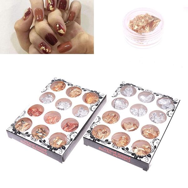 

nail glitter 12pcs gold silver art foil paper 3d sticker decal manicure, Silver;gold