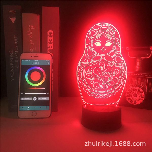 

creative russian dolls 3d phone control small night smart alarm clock bluetooth base acrylic light