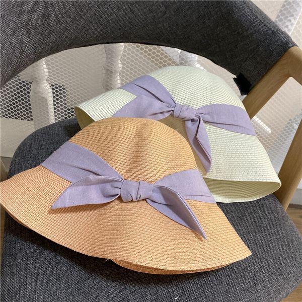 

straw female bucket hat summer leisure sunscreen foldable mask sun wide edge sunshade fisherman's hat, Yellow