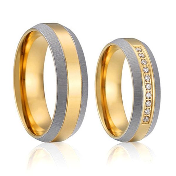 

cluster rings 1 pair 18k gold plated bevelled couple wedding for men and women lover alliance titanium jewelry proposal ring marriage, Golden;silver