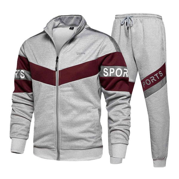 

tracksuit youth sweatshirt long suit around neck sports all-match shreds cardigan jacket with pencil strap pants, Gray