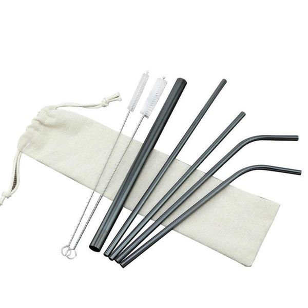 

drinking straws 7pcs stainless steel metal straw with 3 cleaner brush kit tool