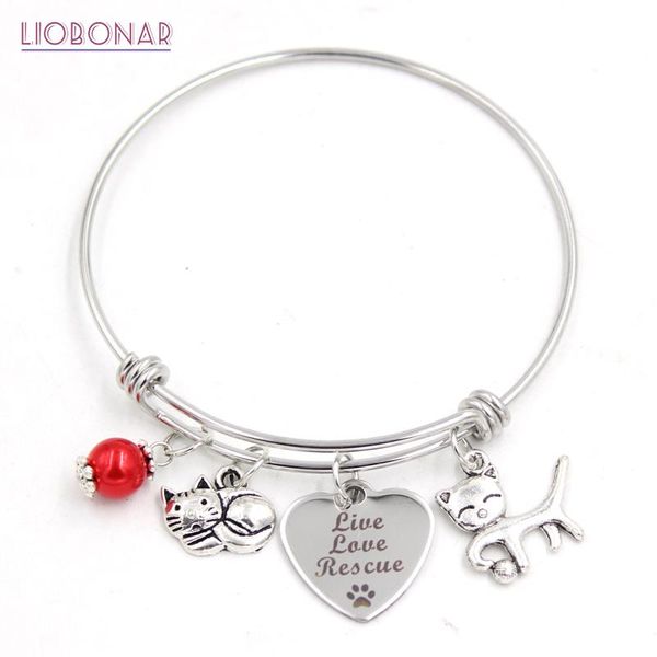 

charm bracelets 1pc stainless steel jewelry adjustable wire bangle animal rescue pet cats for women bijoux pulsera, Golden;silver