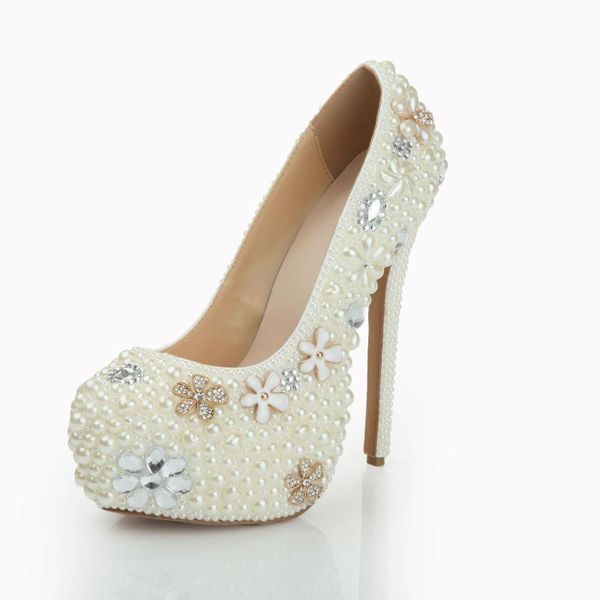

dress shoes handmade super high heel white crystal pearl wedding platform pointed toe thin heels pumps for brides bridesmaid, Black
