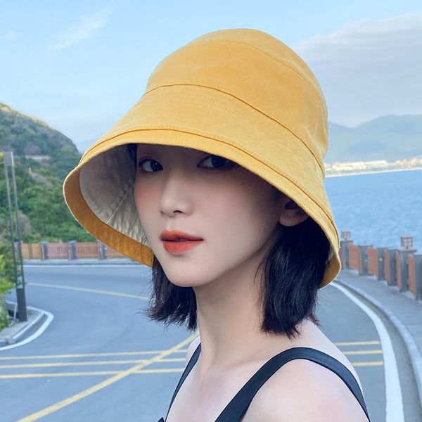 

wide brim hats wild summer small bucket hat women reversible fisherman panama anti-sunburn caps ladies outside hip hop cap, Blue;gray