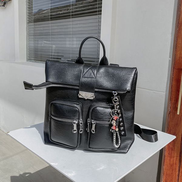 

fashion fashion brand soft leather backpack ladies 2021 new super all-matching multipurpose backpack solid color travel bag