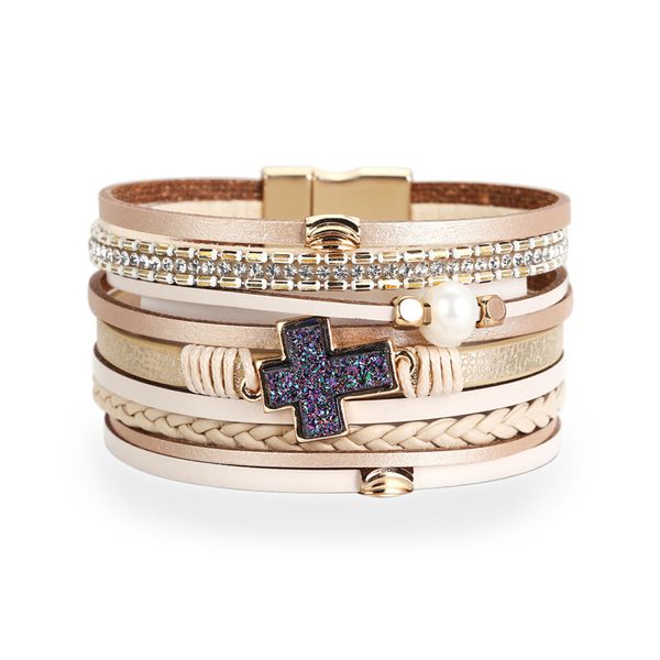 

bracelet bohemian multilayer woven leather inlaid pearl bracelet, Black