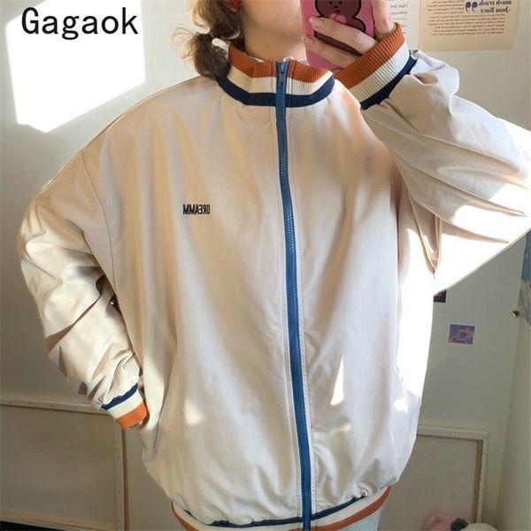 

women bf streetwear jacket spring autumn outfits stand embroidery letter loose casual wild harajuku fashion coat 210531, Black;brown