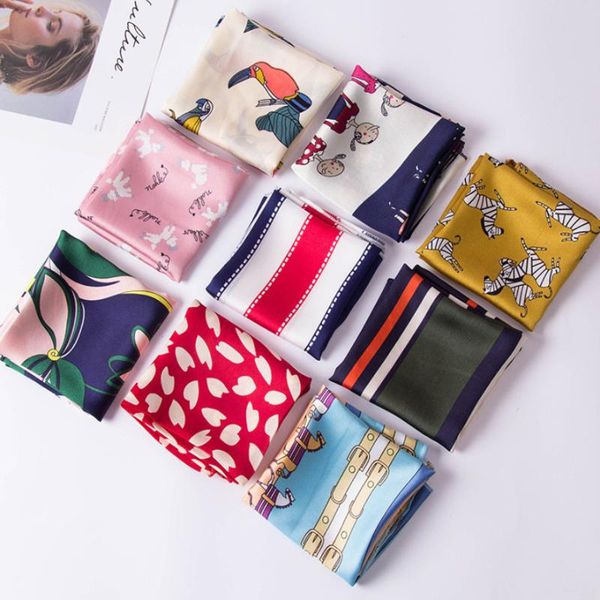 

headbands for women square silk hijab scarf luxury designer print neck scarfs office lady hair kerchief shawl head scarves, Blue;gray