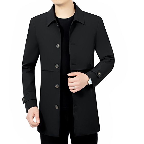 

windbreaker men's medium and long lapel slim coat 2021 spring autumn trend busins casual, Black