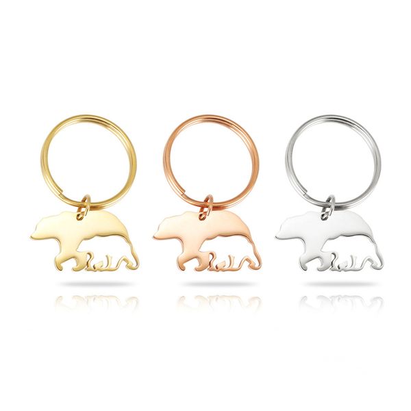 

304 steel jewelry keychain hollowed out mother baby bear smooth engraving thanksgiving gift, Slivery;golden