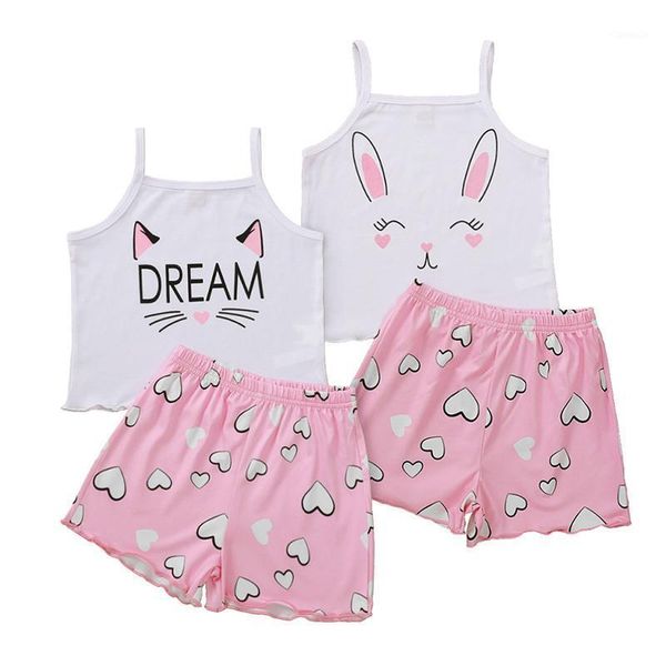 

summer girls clothing sets cotton camisole and love shorts 2pcs casual suits holiday birthday party costume 2-6 year, White