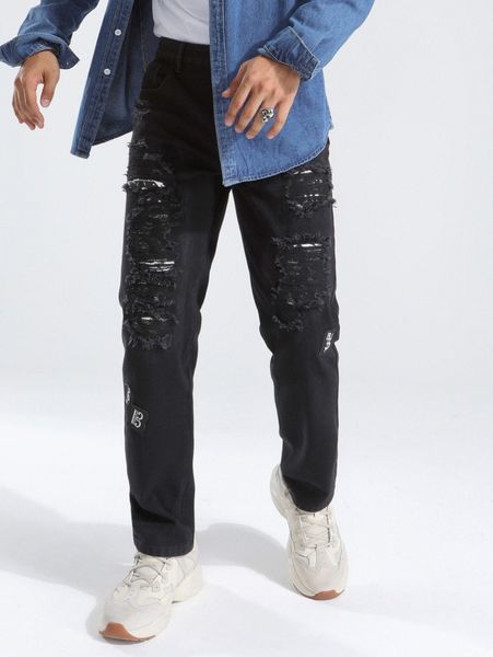 

men ripped patch detail jeans x4zh#, Blue