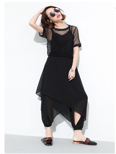 

women's pants & capris sweatpants cotton harem chiffon light summer, Black;white