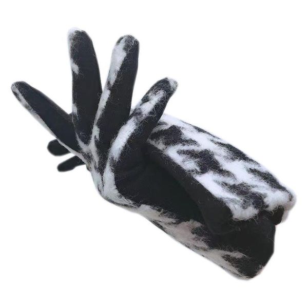 

five fingers gloves winter ladies fashion ab version white plaid cloth wrist warm type lycra large size outdoor sports driv, Blue;gray