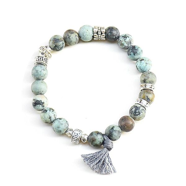 

tennis 8mm beads onyx rock balance bracelet for men women stone yoga tassel, Golden;silver