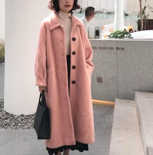 

women's wool & blends spring ermine velveteen coat autumn/winter mid-length single-breasted lapel blend parka, Black