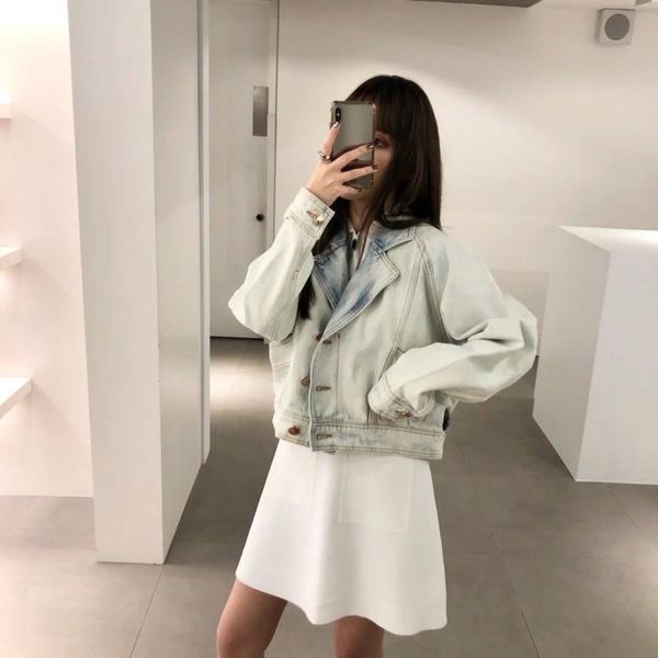 

women's jackets street lapel loose washed vintage short denim coat female fashion single breasted straight cowgirl jacket light blue ou, Black;brown