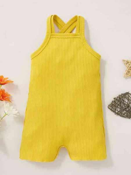 

baby criss cross back rib-knit romper she, Blue