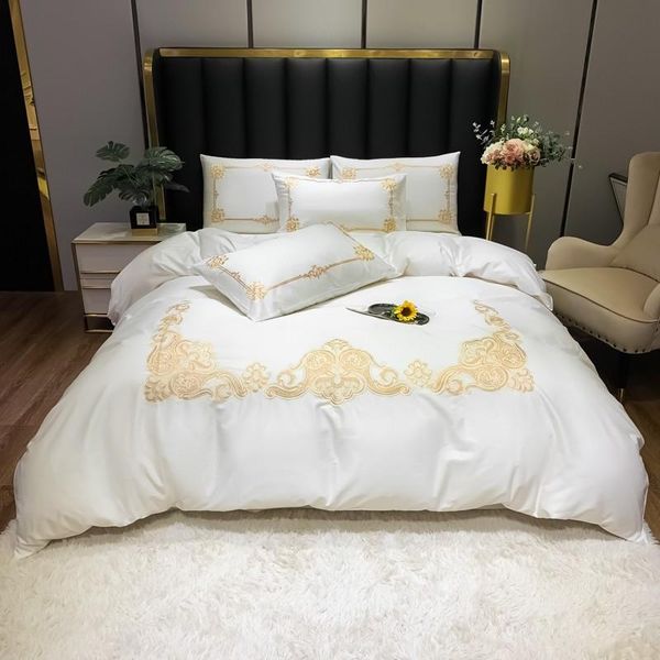 

bedding sets chic embroidery duvet cover set white blue 100%nature cotton luxury 1 quilt bed sheet and 2 pillowcases