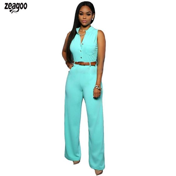 

women's jumpsuits & rompers women casual solid v neck sleeveless belted long overall summer wide leg button, jumpsuit, Black;white