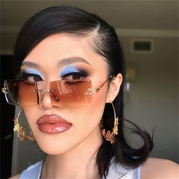 

outdoor eyewear fashion square gradient brown sunglasses women brand designer retro small rectangle sun glasses female metal rimless