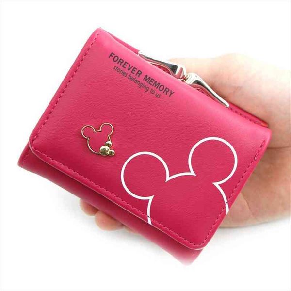 

cartoon leather women purse pocket ladies clutch wallet short card holder cute girls coin bag, Red;black
