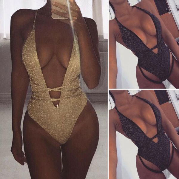 

bustiers & corsets women gold/black deep v neck glitter lace up bandage one piece suits beach bathing swimsuits monokini swimwear, Black;white