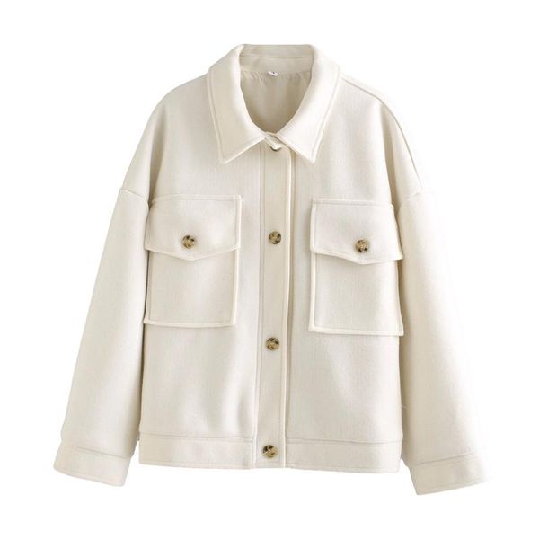 

women's wool & blends elegant women beige tweed coats nice ladies pocket button jackets streetwear female chic turn down collar outerwe, Black