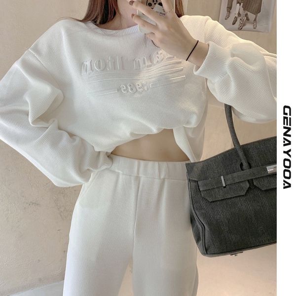 

genayooa casual and pants women tracksuit letter streetwear autumn winter hoodies two piece set korean fashion 210417, White