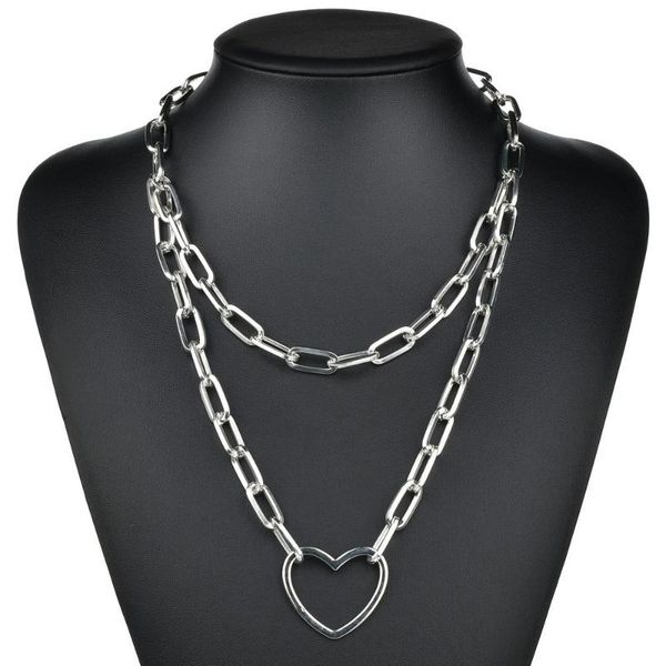 

multilayer heart pendant necklace men simple hip hop vintage gold silver color chain for women 2021 jewelry chains
