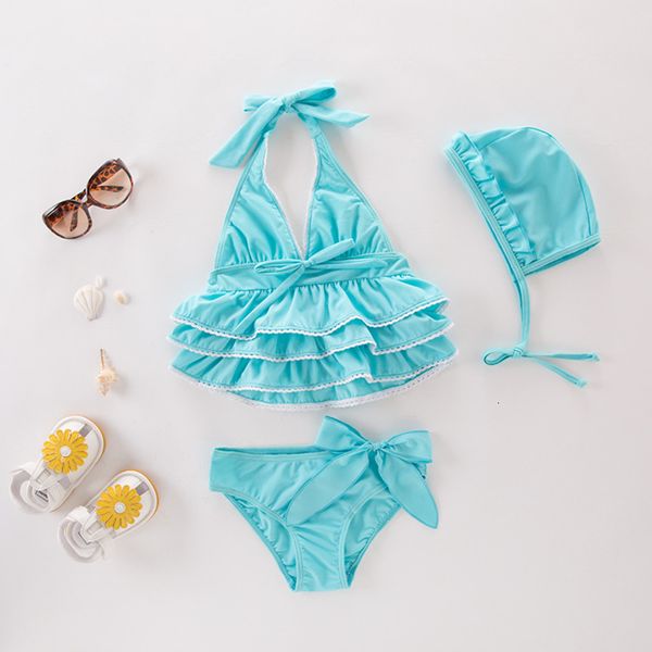 

split girls' children's blue cap neck bikini beach suit spring resort swimsuit, White;black