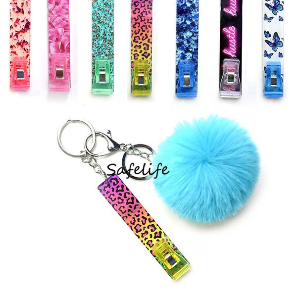 Atacado pregos tratamentos keychain de material acrílico com clipes de jacaré diamante jóias caquete clipper caixaria cartão de clipe de cartão para prego longo