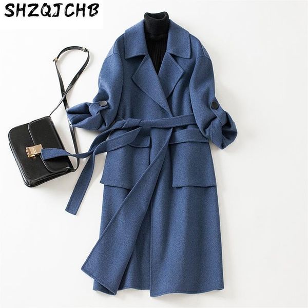 

winter women wool coats autumn double sided trench coat outwear long casual jacket casaco feminino lx2381 women's & blends, Black