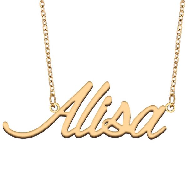 

pendant necklaces alisa name necklace for women stainless steel jewelry 18k gold plated alphabet nameplate femme mother girlfriend gift, Silver