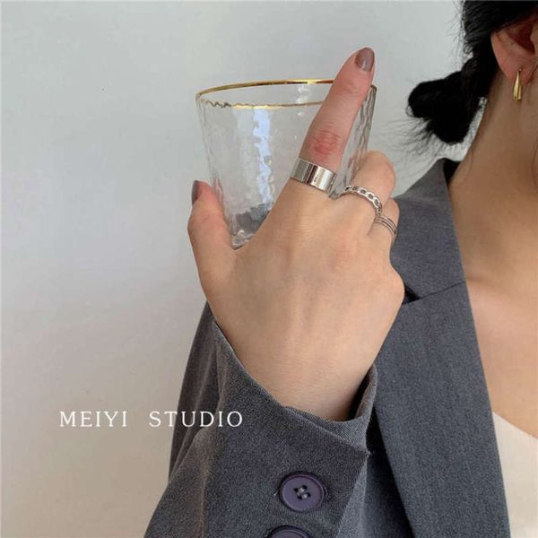 

ins three piece set cool style simple personality opening index finger joint female korean net red tail ring fashion, Black