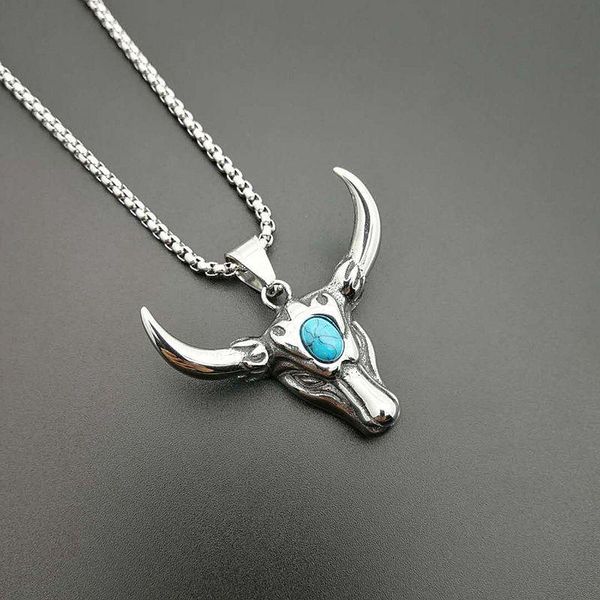 

pendant necklaces punk retro stainless steel turquoises tau bull head pendants for men rock jewelry drop, Silver