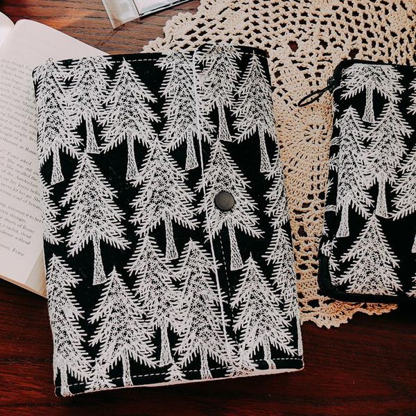 

mori forest embroidery loose leaf notebook cloth bookcase ins style 6 ring journal a5a6 binder budget book person diary planner notepads, Purple;pink