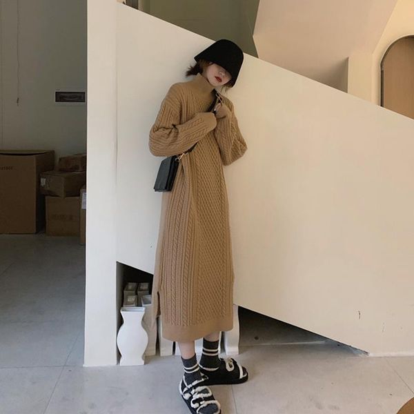 

women's sweaters 2021 twist sweater dress case knitting long-sleeved coat, autumn coat, White;black